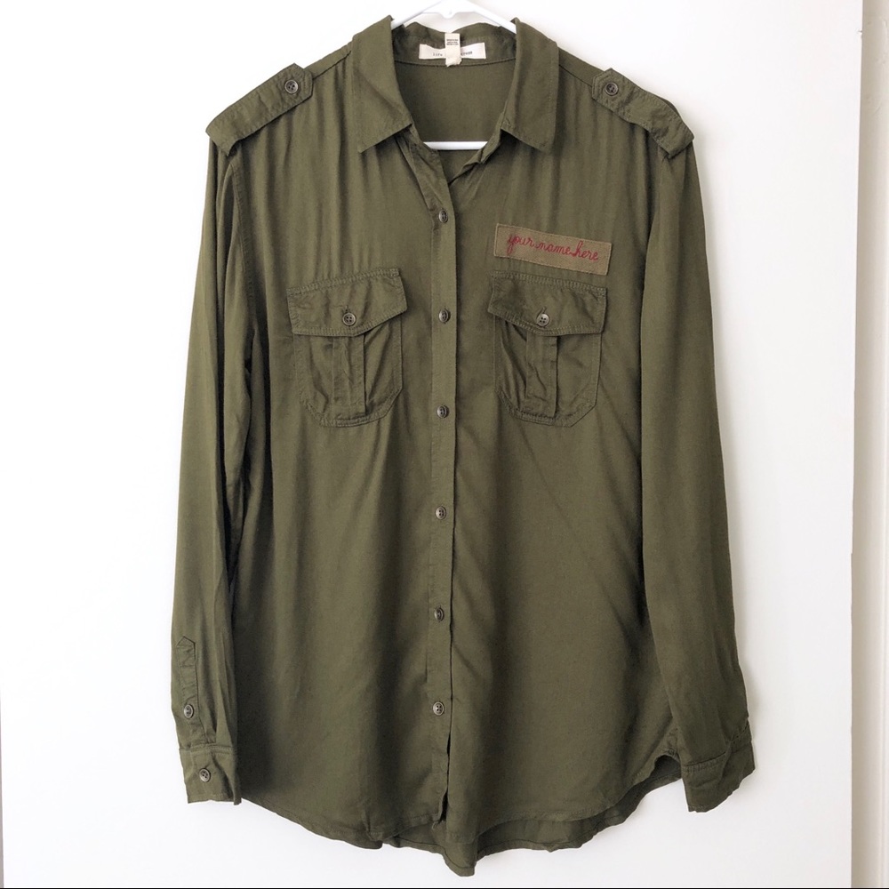 Forever 21 Life in Progress Military Green Shirt